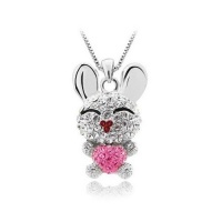 Silver Tone White Gold Swarovski Style Crystal Bunny Pendant Necklace