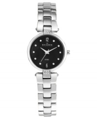 This glamorous watch from Skagen Denmark displays simple elegance with crystal shimmer. This glamorous watch from Skagen Denmark displays simple elegance with crystal shimmer.