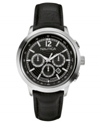 Rich croco leather and a midnight black dial make this Nautica watch a handsome accessory. Rich croco leather and a midnight black dial make this Nautica watch a handsome accessory.