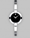 Slim and sleek stainless style is accented with a black museum dial. Quartz movement Round face 24mm Stainless steel band Made in Switzerland