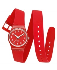 Bold colors and sporty designs define classic Swatch style on this Bitter Cranberry collection watch. Bold colors and sporty designs define classic Swatch style on this Bitter Cranberry collection watch.