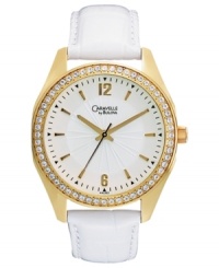 A captivating watch from Caravelle by Bulova embellished with crystal shimmer and golden shine. A captivating watch from Caravelle by Bulova embellished with crystal shimmer and golden shine.