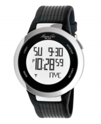 Modern styling and cutting-edge technology, delivered to you by Kenneth Cole New York. Watch crafted from black ballistic nylon and leather strap with round stainless steel case. Logo at bezel. Digital dial features digi-touch™ technology, world time, day, date, seconds, alarm, stopwatch and chronograph functions. Quartz movement. Water resistant to 30 meters. Limited lifetime warranty. Modern styling and cutting-edge technology, delivered to you by Kenneth Cole New York. Watch crafted from black ballistic nylon and leather strap with round stainless steel case. Logo at bezel. Digital dial features digi-touch™ technology, world time, day, date, seconds, alarm, stopwatch and chronograph functions. Quartz movement. Water resistant to 30 meters. Limited lifetime warranty.