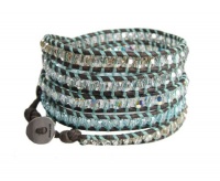 Chan Luu Crystal Light Azore Mix Natural Grey Leather Wrap Bracelet