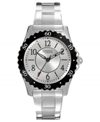 Steal some style from the guys with this sporty silver tone watch from Caravelle by Bulova. Steal some style from the guys with this sporty silver tone watch from Caravelle by Bulova.
