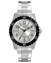 Steal some style from the guys with this sporty silver tone watch from Caravelle by Bulova.