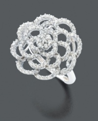 A little something flirty and floral is just the right addition to your accessory collection. This beautiful open-cut rose ring is coated in sparkling round-cut diamonds (1 ct. t.w.) Crafted in 14k white gold. A little something flirty and floral is just the right addition to your accessory collection. This beautiful open-cut rose ring is coated in sparkling round-cut diamonds (1 ct. t.w.) Crafted in 14k white gold.