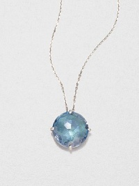 A classic 14k white gold design with a faceted English blue topaz on a delicate link chain. English blue topaz14k white goldLength, about 16Pendant size, about .5 Spring ring closureMade in USA A classic 14k white gold design with a faceted English blue topaz on a delicate link chain. English blue topaz14k white goldLength, about 16Pendant size, about .5 Spring ring closureMade in USA
