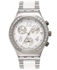 Keep your fashion crisp with this shimmering Dreamwhite collection Swatch watch. Keep your fashion crisp with this shimmering Dreamwhite collection Swatch watch.