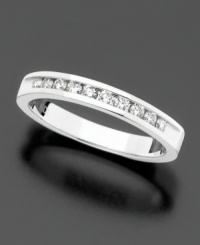 An exquisite row of channel-set, round-cut diamonds (1/4 ct. tw.) in 14k white gold. Shop with confidence when you buy a certified diamond at macys.com! The perfect diamond ring to seal a promise of love, celebrate an anniversary or simply dress up an evening. Includes IGI certificate from the International Gemological Institute listing the cut, carat weight, color and clarity grades. An exquisite row of channel-set, round-cut diamonds (1/4 ct. tw.) in 14k white gold. Shop with confidence when you buy a certified diamond at macys.com! The perfect diamond ring to seal a promise of love, celebrate an anniversary or simply dress up an evening. Includes IGI certificate from the International Gemological Institute listing the cut, carat weight, color and clarity grades.