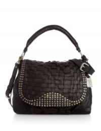 Carefully crafted detailing gives this striking Frye bag a unique look sure to cause some handbag envy. An all-over leather design with stud detailed woven front flap and shiny silvertone signature hardware. Carefully crafted detailing gives this striking Frye bag a unique look sure to cause some handbag envy. An all-over leather design with stud detailed woven front flap and shiny silvertone signature hardware.