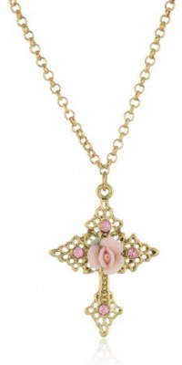 1928 Jewelry Porcelain Rose Cross Necklace 1928 Jewelry Porcelain Rose Cross Necklace