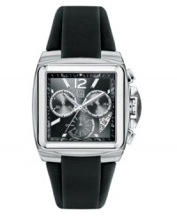 Sporty and durable with unmistakable quality. This ESQ by Movado watch features a black rubber strap and rectangular stainless steel case. Black chronograph sunray dial with silvertone stick indices, logo, three subdials, date window at numeral at twelve o'clock. Quartz movement. Water resistant to 50 meters. Two-year limited warranty. Sporty and durable with unmistakable quality. This ESQ by Movado watch features a black rubber strap and rectangular stainless steel case. Black chronograph sunray dial with silvertone stick indices, logo, three subdials, date window at numeral at twelve o'clock. Quartz movement. Water resistant to 50 meters. Two-year limited warranty.