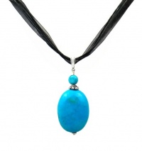 Necklace - N66 - Genuine Semi Precious Gemstone on Five-Strand Organza and Cotton Cord + 2 Extension Chain - Oval Shape ~ Turquoise Necklace - N66 - Genuine Semi Precious Gemstone on Five-Strand Organza and Cotton Cord + 2 Extension Chain - Oval Shape ~ Turquoise