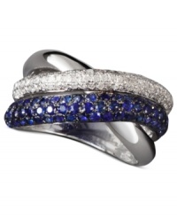 X marks the spot. This glam creation from EFFY Collection features round-cut sapphires (1-1/5 ct. t.w.) and diamonds (3/8 ct. t.w.) in a chic crisscross design. Set in sterling silver. Size 7. X marks the spot. This glam creation from EFFY Collection features round-cut sapphires (1-1/5 ct. t.w.) and diamonds (3/8 ct. t.w.) in a chic crisscross design. Set in sterling silver. Size 7.