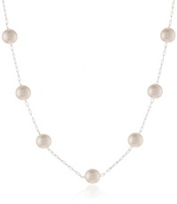 Cream 8mm Simulated Pearl Tin Cup Silver Plated Necklace, 16 + 2 Cream 8mm Simulated Pearl Tin Cup Silver Plated Necklace, 16 + 2