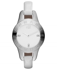 Crafted from sleek leather and stainless steel, this thin watch from AX Armani Exchange is as elegant as a fine bracelet.