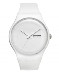 This white accessory is the perfect finishing touch for the season: a classic silicone Swatch watch from the White Rebel collection. This white accessory is the perfect finishing touch for the season: a classic silicone Swatch watch from the White Rebel collection.