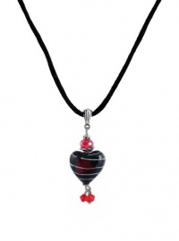 Necklace - N87 - Heart Shape Murano Style Glass with Swarovski Crystal Dangles ~ Red and Black Stripe Necklace - N87 - Heart Shape Murano Style Glass with Swarovski Crystal Dangles ~ Red and Black Stripe