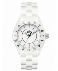 Eye-catching in all white, this sturdy watch from Lacoste is a breath of fresh air. Eye-catching in all white, this sturdy watch from Lacoste is a breath of fresh air.