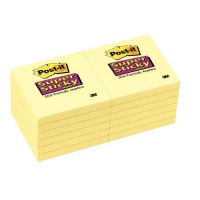 Post-it® Notes, Super Sticky Pad, 3 Inches x 3 Inches, Canary Yellow, 12 Pads per Pack