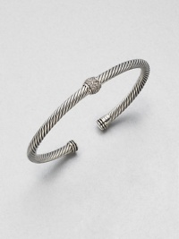 From the Silver Ice Collection. Brilliant pave diamonds accent this iconic sterling silver cable design. Sterling silverDiamonds, .22 tcwDiameter, about 2.5Slip-on styleMade in USA From the Silver Ice Collection. Brilliant pave diamonds accent this iconic sterling silver cable design. Sterling silverDiamonds, .22 tcwDiameter, about 2.5Slip-on styleMade in USA