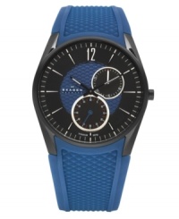 A sophisticated sportwatch with the added comfort of cool blue silicone, by Skagen Denmark. A sophisticated sportwatch with the added comfort of cool blue silicone, by Skagen Denmark.
