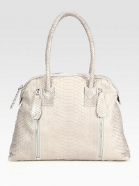 Luxurious python in a roomy carryall, perfectly sized for all your essentials.Double shoulder straps, 8½ dropTop zip closureTwo outside zip pocketOne inside zip pocketTwo inside open pocketsTwo pen holdersOne money clipSuede lining16½W X 13H X 5¼DImported Luxurious python in a roomy carryall, perfectly sized for all your essentials.Double shoulder straps, 8½ dropTop zip closureTwo outside zip pocketOne inside zip pocketTwo inside open pocketsTwo pen holdersOne money clipSuede lining16½W X 13H X 5¼DImported