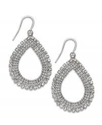 Add shine to any look in shapely style. Alfani earrings feature an intricate braided teardrop with sparkling crystals decorating the edges. Crafted in silver tone mixed metal. Approximate drop: 2 inches. Add shine to any look in shapely style. Alfani earrings feature an intricate braided teardrop with sparkling crystals decorating the edges. Crafted in silver tone mixed metal. Approximate drop: 2 inches.