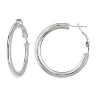 Sterling Silver Large Polished Flat Tube Clutchless Hoop Earrings (1.4 Diameter) Sterling Silver Large Polished Flat Tube Clutchless Hoop Earrings (1.4 Diameter)