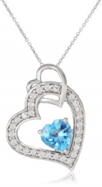 Sterling Silver Blue Topaz and Created White Sapphire Heart Pendant Necklace, 18 Sterling Silver Blue Topaz and Created White Sapphire Heart Pendant Necklace, 18