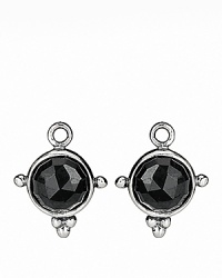 Faceted melanite medallion charms in shiny sterling silver drop from PANDORA's french wire and hoop earrings for refined adornment. Faceted melanite medallion charms in shiny sterling silver drop from PANDORA's french wire and hoop earrings for refined adornment.
