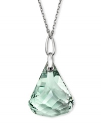 Inspired by nature, the shape of this pure design mirrors a water droplet. Swarovski's large sparkling Indian Sapphire crystal in a Toupie medium cut dangles from a silver tone mixed metal chain. Approximate length: 31-3/8 inches. Approximate drop: 2 inches. Inspired by nature, the shape of this pure design mirrors a water droplet. Swarovski's large sparkling Indian Sapphire crystal in a Toupie medium cut dangles from a silver tone mixed metal chain. Approximate length: 31-3/8 inches. Approximate drop: 2 inches.