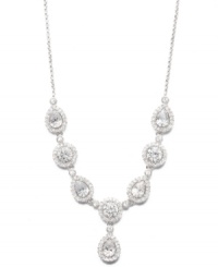 Letter perfect. A Y silhouette sets the stage for the showstopping style of Eliot Danori's dramatic and dazzling necklace. Embellished with sparkling crystals and cubic zirconias (6-1/6 ct. t.w.), it's set in silver tone mixed metal. Approximate length: 16 inches + 2-inch extender. Approximate drop: 1 inch. Letter perfect. A Y silhouette sets the stage for the showstopping style of Eliot Danori's dramatic and dazzling necklace. Embellished with sparkling crystals and cubic zirconias (6-1/6 ct. t.w.), it's set in silver tone mixed metal. Approximate length: 16 inches + 2-inch extender. Approximate drop: 1 inch.