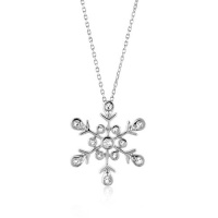 Sterling Silver Snowflake Pendant w/ Created White Sapphire and 18 Chain Sterling Silver Snowflake Pendant w/ Created White Sapphire and 18 Chain