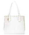 Add some edge to any look with this daring studded style from Carlos by Carlos Santana. Multi-size studs detail boarders of this spacious tote ideal for the girl on-the-go.
