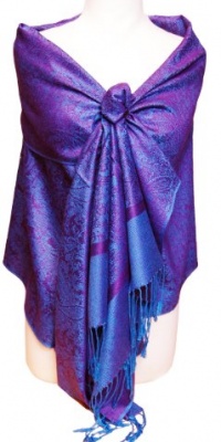 Jacquard Purple & Blue Tone Pashmina Shawl Wrap Jacquard Purple & Blue Tone Pashmina Shawl Wrap