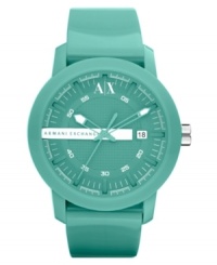 Go casual without sacrificing style: this unisex watch from AX Armani Exchange boasts sea foam green hues and exact precision. Go casual without sacrificing style: this unisex watch from AX Armani Exchange boasts sea foam green hues and exact precision.