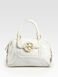 An easy top-handle shape in sumptuous pebbled leather, finished with signature logo hardware and a versatile shoulder strap. Double top handles, 7 dropAdjustable removable shoulder strap, 21-23 dropMagnetic snap closureOne outside open pocketProtective metal feetOne inside zip pocketTwo inside open pocketsCanvas lining14W X 10¾H X 4½DImported An easy top-handle shape in sumptuous pebbled leather, finished with signature logo hardware and a versatile shoulder strap. Double top handles, 7 dropAdjustable removable shoulder strap, 21-23 dropMagnetic snap closureOne outside open pocketProtective metal feetOne inside zip pocketTwo inside open pocketsCanvas lining14W X 10¾H X 4½DImported