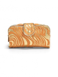 THE LOOKZebra-inspired metallic swirls on canvasPetite rectangular silhouetteSnap tab closure with signature goldtone S studUnfolds to reveal two clear zip pocketsInside removable zip pouchTHE MEASUREMENT7¼W X 3¼H X 2DTHE MATERIALCanvasFully linedORIGINImported THE LOOKZebra-inspired metallic swirls on canvasPetite rectangular silhouetteSnap tab closure with signature goldtone S studUnfolds to reveal two clear zip pocketsInside removable zip pouchTHE MEASUREMENT7¼W X 3¼H X 2DTHE MATERIALCanvasFully linedORIGINImported