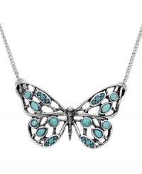 Make a fluttering fashion statement. Fossil's silver tone necklace features a pretty openwork butterfly pendant made of reconstituted turquoise and vintage silver tone mixed metal. Approximate length: 16 inches + 2 inch extender. Approximate drop: 1 inch. Make a fluttering fashion statement. Fossil's silver tone necklace features a pretty openwork butterfly pendant made of reconstituted turquoise and vintage silver tone mixed metal. Approximate length: 16 inches + 2 inch extender. Approximate drop: 1 inch.