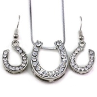 Lucky Western Horseshoe Horse Shoe Charm Pendant Necklace & Earrings 2-piece Set Jewelry Lucky Western Horseshoe Horse Shoe Charm Pendant Necklace & Earrings 2-piece Set Jewelry