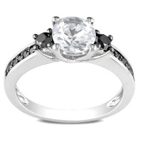 Sterling Silver 1 3/8 CT TGW Created White Sapphire 1/3 CT TDW Round Black Diamond Fashion Ring Sterling Silver 1 3/8 CT TGW Created White Sapphire 1/3 CT TDW Round Black Diamond Fashion Ring