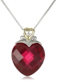 XPY Sterling Silver and 14k Yellow Gold Created Ruby Heart and Diamond Accent Pendant Necklace, 18 XPY Sterling Silver and 14k Yellow Gold Created Ruby Heart and Diamond Accent Pendant Necklace, 18