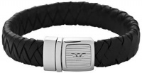 Emporio Armani EG2889 Men's Black Leather and Silver Bracelet 17cm Emporio Armani EG2889 Men's Black Leather and Silver Bracelet 17cm