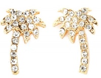 Adorable Gold Plated Tropical Palm Tree Crystal Embellished Stud Earrings with Post Backing Adorable Gold Plated Tropical Palm Tree Crystal Embellished Stud Earrings with Post Backing