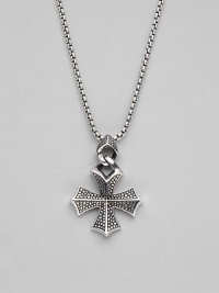 A classic box chain holds a richly textured sterling silver cross pendant, joined by a matching bale. Sterling silver Chain length, about 20 Pendant length, about 1¼ Lobster clasp Imported A classic box chain holds a richly textured sterling silver cross pendant, joined by a matching bale. Sterling silver Chain length, about 20 Pendant length, about 1¼ Lobster clasp Imported