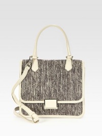 A refined, versatile shape made of textured straw, neatly framed with smooth leather trim in a contrasting tone. Leather top handle, 6½ dropAdjustable detachable leather shoulder strap, 19¼-22½ dropPush-lock closure on front flapOne inside zip pocketTwo inside open pocketsFloral-printed lining11W X 9½H X 3½DImported A refined, versatile shape made of textured straw, neatly framed with smooth leather trim in a contrasting tone. Leather top handle, 6½ dropAdjustable detachable leather shoulder strap, 19¼-22½ dropPush-lock closure on front flapOne inside zip pocketTwo inside open pocketsFloral-printed lining11W X 9½H X 3½DImported