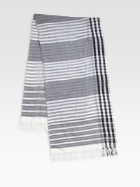 An elegant stripe pattern accents this cold weather essential rendered in fine Italian cotton.Fringed ends38 x 76CottonHand washImported An elegant stripe pattern accents this cold weather essential rendered in fine Italian cotton.Fringed ends38 x 76CottonHand washImported
