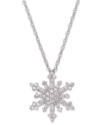 Give her a gift as unique as she is. This stunning snowflake pendant features an intricate pattern of round-cut diamonds (1/4 ct. t.w.) and sterling silver. Approximate length: 18 inches. Approximate drop: 5/8 inch.